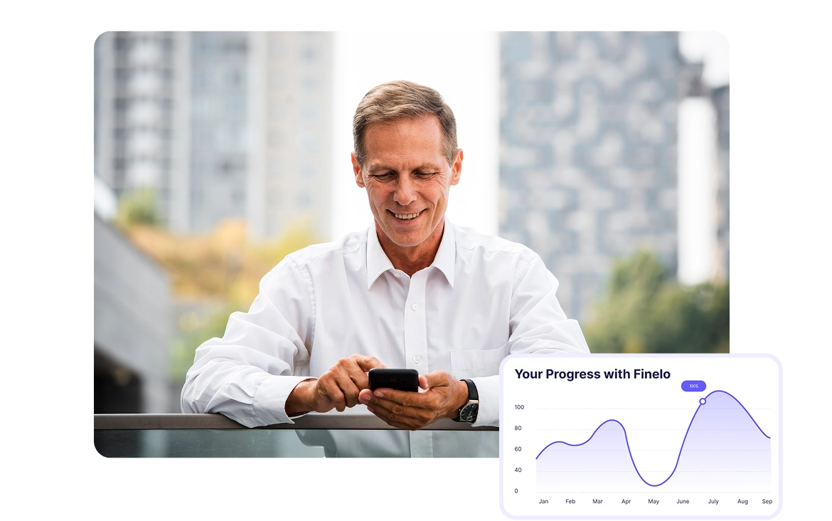 A middle-aged man checking his investment portfolio using a mobile app